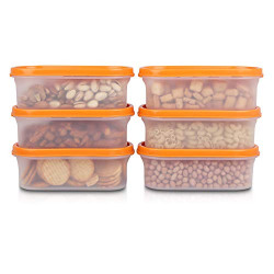 Cutting EDGE Anti Microbial Seal, Anti Bacterial Protection Storage Containers Set Oval, Modular Kitchen, for Flour, Cereals, Snacks, Stackable, BPA Free, Modular, 525ml, Set of 6, Orange