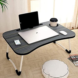 Yogi MART Foldable Wooden Laptop Bed Tray Table, Multifunction Lap Tablet Desk with Cup Holder, Perfect for Eating Breakfast, Reading Book, Working, Watching Movie On Bed (Black)