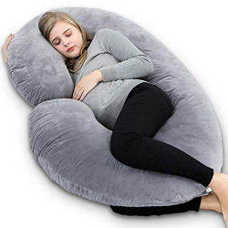 Kuber Industries Pregnancy Pillow|C Shaped Maternity Pillow|Pillow for Pregnant Women|Hollow Fibre|Body Pillow with Zippered Cover|Soft Comfort Cotton (Grey)