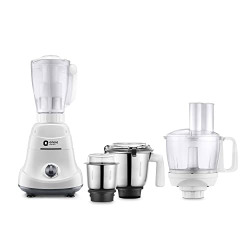 Orient Electric 750W Kitchen Genie| Food processor for aata kneading, chopping, slicing, cutting| 11 functions in one machine| 3 food-grade grinder, blender & juicer jars| 5-year motor warranty| White