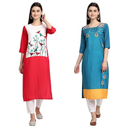 Sancom Women's Crepe Regular Kurta (G-056-071_Multi_XL) Multicolour