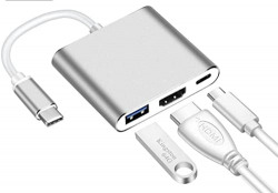 Ganix 3 in 1 Type C to HDMI Type C to USB and Type C to Type C Hub 4K Adapter USB-C to HDMI Converter with 3.0 USB Port and Type C 3.1 Female Charging Port for MacBook PC