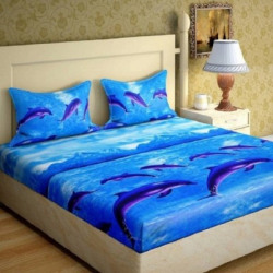 Phyto Home 141 TC Microfiber Double 3D Printed Flat Bedsheet(Pack of 3, Blue)