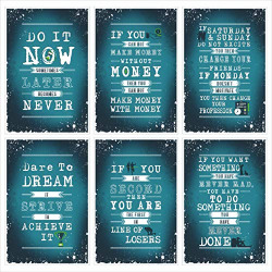 VantageKart Later, Money, Friends, Achieve, Loser, Do Inspirational Motivational Self Adhesive Wall Posters For Home & Office Decor (Paper, 12x18-inch, Turquoise) - Set of 6