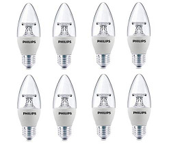 Philips 4-Watt 400-lumen Clear Candle E27 Base (Warm White, Pack of 8) - Decorative, Ambience for Chandeliers, Wall lights, Desk lamps, Floor lamps