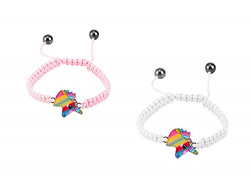 El Regalo 2 PCs Lovely Braided Unicorn Beads Bangle Bracelet for Girls Kids/ Cute Cartoon Horse Weave Ropes Anklets Bracelets Jewelry For Kids Girl Women (Peachy Pink & White)