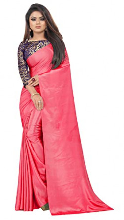 Shreeji Designer Women's Chinon Saree With Unstiched Blouse Piece (Pink & Blue)