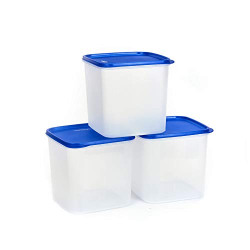 Mahaware Modular Square Plastic Kitchen Container Set, 3.9 litre, Set of 3, Blue