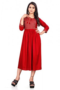 SEYONA Women's Geometric Regular Fit Rayon Printed Cut Kurta (XXL, Red)