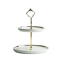 Furn Aspire Luxurious Ceramic Two-Layer Fruit Plate, Detachable Serving Tray Dessert Tower for Wedding Birthday Summer Baby Shower Graduation Tea Party. (White 2-Layer Plate) - Round