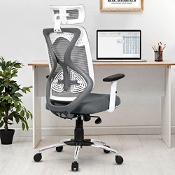 Da URBAN Merlion Office Chair,High Back Mesh Ergonomic Home Office Desk Chair with 3 Years Warranty, Adjustable Armrests,Adjustable Lumbar Support,Tilt Lock Mechanism (Grey)