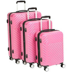 Amazon Basics 3 Piece Geometric Hard Shell Expandable Luggage Spinner Suitcase Set - Pink