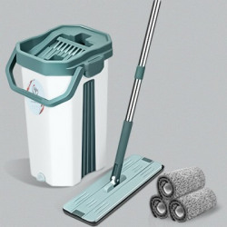 UPC Microfiber Flat Mop with Bucket, Dry and wet, 360 cleaning, Easy to store Flat Mop(White)