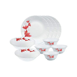 Larah by Borosil Ruby Opalware Dinner Set, 10 -Piece, White