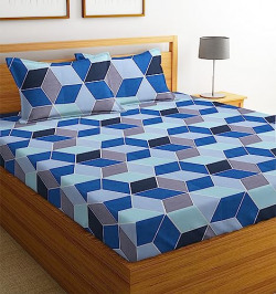BSB HOME Cotton 144 TC Football Printed Double Bedsheets with 2 King Size Pillow Cover (90 x 90 Inches, 7.5 x 7.5 Feet, Dark Blue and Light Blue) - Aspire Collections, 160tc, Under 200 tc