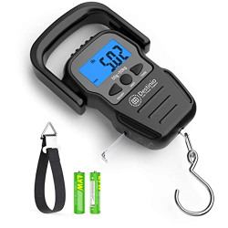 Destinio hanging weight machine- easy to hold wide soft handle, 50 kg, extra strap and pouch included - portable digital weighing scale for gas cylinder, luggage, suitcase and bag for flight and travel(black)