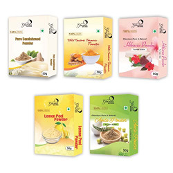 glowious Combo Pack of 5 (Sandalwood, Kasturi Turmeric, Lemon Peel, Amla & Hibiscus Powder) 250gms(50gX5)