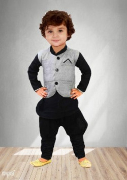Boys Pure Cotton, Dupion Silk Kurta, Waistcoat and Pyjama Set(Pack of 1)