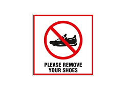 NS INVENTIVENESS - Safety Sign Board of Please Remove Your Shoes PVC Sticker - (Square, 8 inch X 8 inch)
