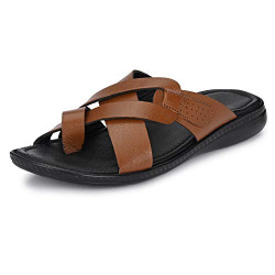 Burwood Men BWD 139 Tan Leather Flip Flops Thong Sandals-10 UK/India (44 EU) (BW 141)