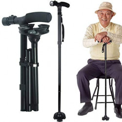 Prisha Portable Aluminium Alloy Handle Dependable Professional LED Light Folding Walking Stick for Old Gentleman, Walking Sticks for Old People, Walking Stick for Old