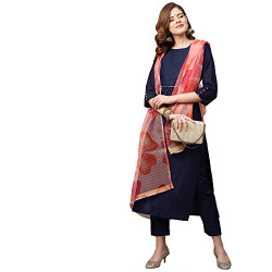 GoSriKi Women's Cotton Blend Kurta with Pant & Dupatta (Jhony-GO_Blue_XX-Large)
