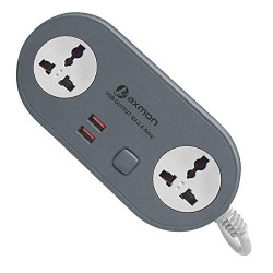 Axmon Extension Cord with USB Port [FIRE Resistant] [2 Socket with 2 USB Charging Ports] 6V-2.4 Amp Heavy Duty Extension Board for Home Office with [2.5 Meter Power Cord] - (2+2Grey)
