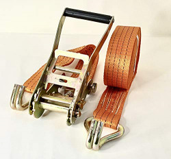 LIFT-MOVE Ratchet Lashing Belt 50mm x 6 Mtrs Long - Ends fitted with Double J Hooks - System BS - 5000 Kgs.
