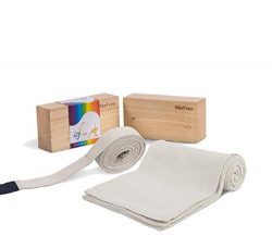 MeFree Yoga Eco-Friendly Combo kit of 2 wooden Block and 1 Strap 9ft and 1 cotton Blanket (Medium, Multicolor)