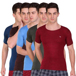 T.T. Men Solid Pack of 5 Dyed Vest Assorted(TIT_Dyed_RNS_PO5_Mix_85)