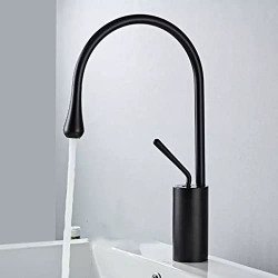 GOSAI Luxurious Brass Slim Single Lever Wash Basin Faucet Mixer/Kitchen Tap Sink Mixer hot and Cold Water Matt Black Finish with Connection Pipe 24 inch Long Hot and Cold Water (Matt Black)