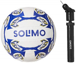 Amazon Brand - Solimo Hand Stitched PU Volleyball, with Hand Pump, Size 4 , White and Blue