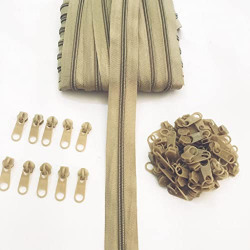 SoftSwiss Zipper #5, Roll 5 Meter, with 25 Plastic Zip Puller for Tailoring / Stitching / Sewing / Home Furnishing and Bags (5 Meter Roll) Beige