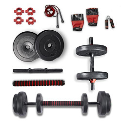 Lifelong LLPVCHGC04 PVC Home Gym Set 10kg Plate with Extension Barbell Rod and Dumbbells Rods with Gym Accessories for Home Workouts ( Black , 6 Months Manufacturer's Warranty)