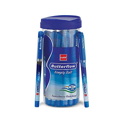 Cello Butterflow Simply Ball Pen Set | Pack of 25 Ball Pens | 20 Blue and 5 Black Ink Colour Pens | Smooth Writing Experience | For School and Office Use | Best Pen for Exams