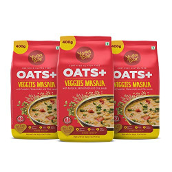 Yogabar Veggie Masala Oats | Masala Oats with 3X More Veggies, Pumpkin, Watermelon and Chia Seeds That Helps Reduce Cholesterol | 400gm Each ( Pack of 3 )
