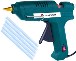 IWeld Hot Melt Glue Gun with Brass Nozzle ON Off Switch and LED Indicator, 100 Watts (Green) Free 5 Transparent Glue Sticks