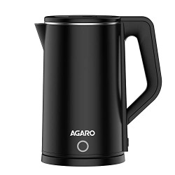 AGARO Elegant Electric Kettle, 1.8L, Double Layered Kettle, Stainless Steel Inner Body, Quick Boil, Water Boiler, Hot Water Kettle, For Making Black Tea & Black Coffee, Auto Shut Off, Black
