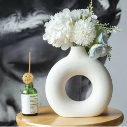 OriginalCeramics Donut Design Ceramic Vase(8 inch, White)