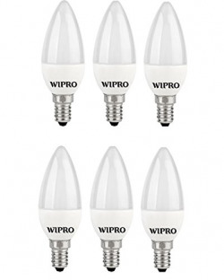 wipro Garnet 3W Frosted Candle Bulb |Cool Day White (6500K)|E14 Base|For Chandeliers & Decorative Lights|4Kv Surge Protection |440V High Voltage Protection |Energy Efficient |Pack of 6