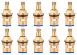 Acetap Brass Ceramic Disc Cartridge Quarter Turn 1/2 Inch, Hot and Cold Bathroom Kitchen Tap Faucet Valve, Pack Of 10 Piece