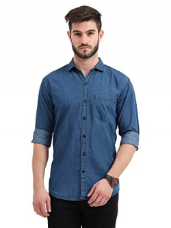 Miraan Men's Long Sleeve Casual Light-Blue Denim Shirt (SIGLIGHTDENIMM, Medium, Light Blue)
