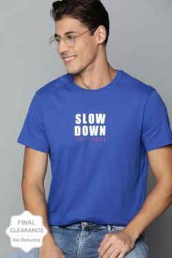 Mast & Harbour Printed Men Round Neck Blue T-Shirt