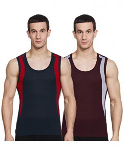 Dixcy Scott Men's Casual Regulart Fit Plain Vest (Pack of 2) (K1-PR44947_Wine Red & Navy_XL)