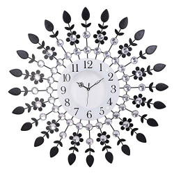 CHRONIKLE Beautiful Crystal Analog Floral Design Round Diamond Series Home Decor Metal Wall Clock with Sweep Movement (Size: 60 x 5 x 60 CM | Color: Black | Weight: 1310 grm)