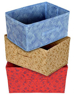 Kuber Industries Storage Box|Toy Box Storage For Kids|Foldable Storage Box|Closet Organizer Box with Handle|Metalic Lahriya Print|Pack of 3 (Multicolor)