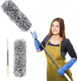 Amaziyo Microfiber Feather Duster Bendable & Extendable Fan Cleaning Duster with 100 inches Expandable Pole Handle Washable Duster for High Ceiling Fans, Window Blinds, Furniture