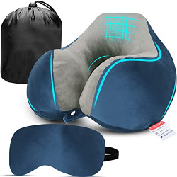 Trajectory Neck Pillow Cushion for International Flight Travel, Car, Train, Airplane for Men & Women with 2 Years Warranty (Blue Grey with Eye MASK & Carry Bag) (Suede, pack of 1)