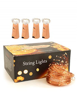 TIED RIBBONS Wine Bottle Cork Copper Wire String Lights (2 Meter 20 LED in Each) - Diwali Lights for Decoration for Home, Prong Base, Pack of 4