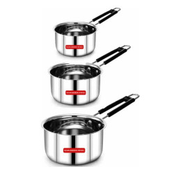 Mahashree Steel Combo Set of 3 Stainless Steel Induction bottom Sauce Pan / Milk Pan Pcs 22 gauge Capacity:- 1, 1.5, 2 Liter Milk Pan 15.5 cm, 17 cm, 18.5 cm Diameter (Inductions Bottom, Combo Set of 3)